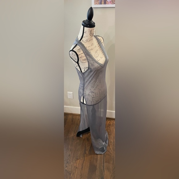 Sheer Grey V Neck High Slit Women’s Mesh Dress /suit Cover Up Size M - Picture 9 of 10